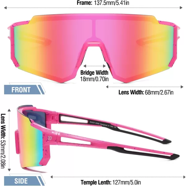 DUCO Polarized Kids Sunglasses Youth Sports Cycling Shades Lightweight Frame UV400 Child Boys Girls Baseball SunGlasses DK310Rose Purple Dot Black Temple Revo Pink Lens
