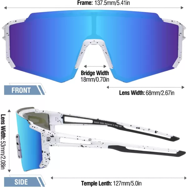 DUCO Polarized Kids Sunglasses Youth Sports Cycling Shades Lightweight Frame UV400 Child Boys Girls Baseball SunGlasses DK310White Black Frame Black Temple Revo Blue Lens