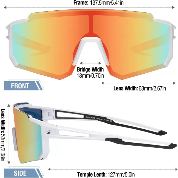 DUCO Polarized Kids Sunglasses Youth Sports Cycling Shades Lightweight Frame UV400 Child Boys Girls Baseball SunGlasses DK310White Frame Black Temple Revo Orange Lens