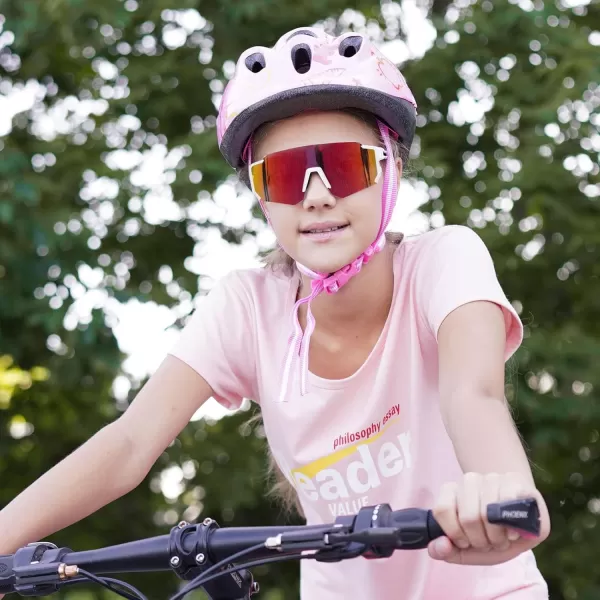 DUCO Polarized Kids Sunglasses Youth Sports Cycling Shades Lightweight Frame UV400 Child Boys Girls Baseball SunGlasses DK310White Frame Black Temple Revo Orange Lens