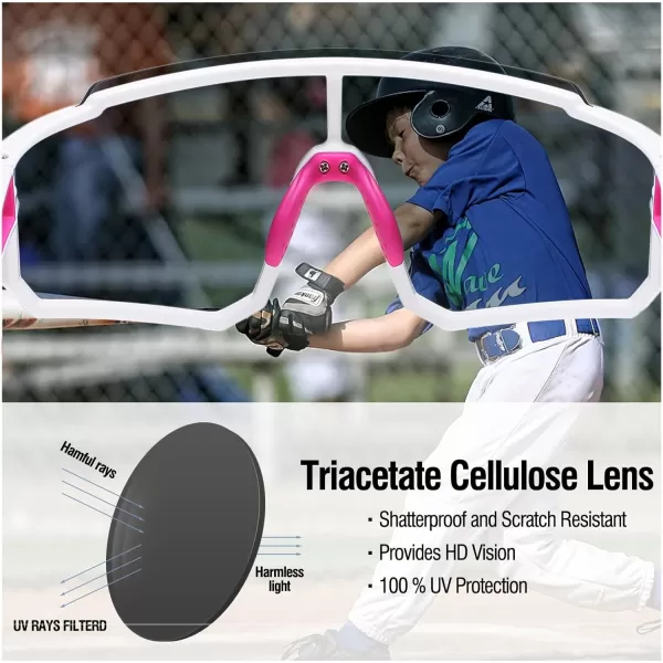 DUCO Polarized Kids Sunglasses Youth Sports Cycling Shades Lightweight Frame UV400 Child Boys Girls Baseball SunGlasses DK310White Frame Purple Temple Revo Purple Lens