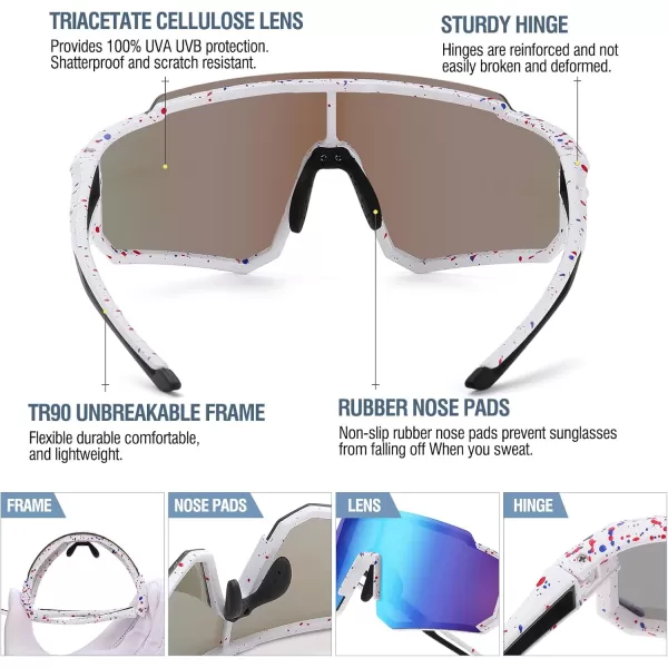 DUCO Polarized Kids Sunglasses Youth Sports Cycling Shades Lightweight Frame UV400 Child Boys Girls Baseball SunGlasses DK310White Frame Red Blue Dots Revo Blue Lens