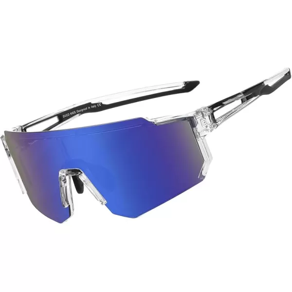 DUCO Polarized Kids Sunglasses Youth Sports Cycling Shades Lightweight Frame UV400 Child Boys Girls Baseball SunGlasses DK310Clear Frame Black Temple Revo Blue Lens