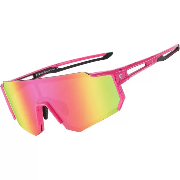 DUCO Polarized Kids Sunglasses Youth Sports Cycling Shades Lightweight Frame UV400 Child Boys Girls Baseball SunGlasses DK310Rose Purple Dot Black Temple Revo Pink Lens