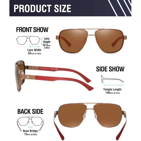 DUCO Aviator Sunglasses For Men Polarized Sunglasses Men UV Protection Carbon Fiber Temple Mens Sun glasses For Driving 3051Brown Frame Brown Lens