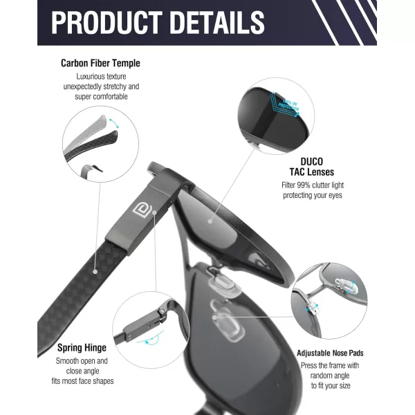 DUCO Aviator Sunglasses For Men Polarized Sunglasses Men UV Protection Carbon Fiber Temple Mens Sun glasses For Driving 3051Gunmetal Frame Grey Lens