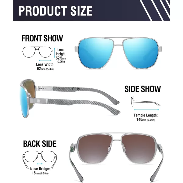 DUCO Aviator Sunglasses For Men Polarized Sunglasses Men UV Protection Carbon Fiber Temple Mens Sun glasses For Driving 3051Silver Frame Revo Blue Lens