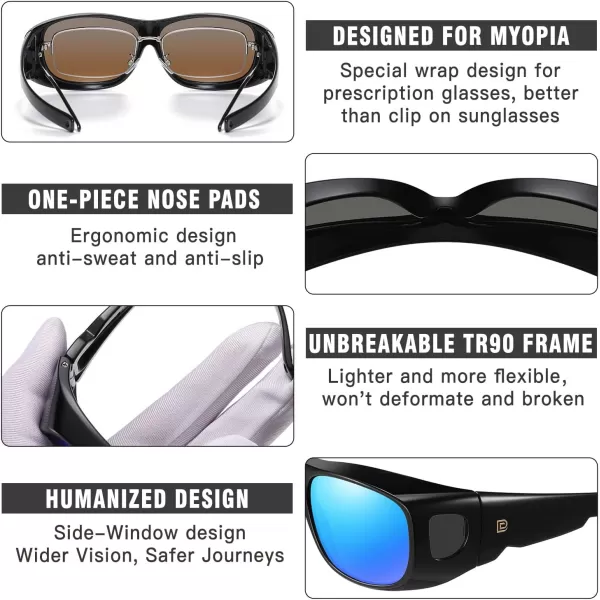DUCO Fit Over Sunglasses Wraparound Sunglasses for Men Women Polarized Wear Over Sun Glasses UV Protection DC8965Black Frame Blue Lens