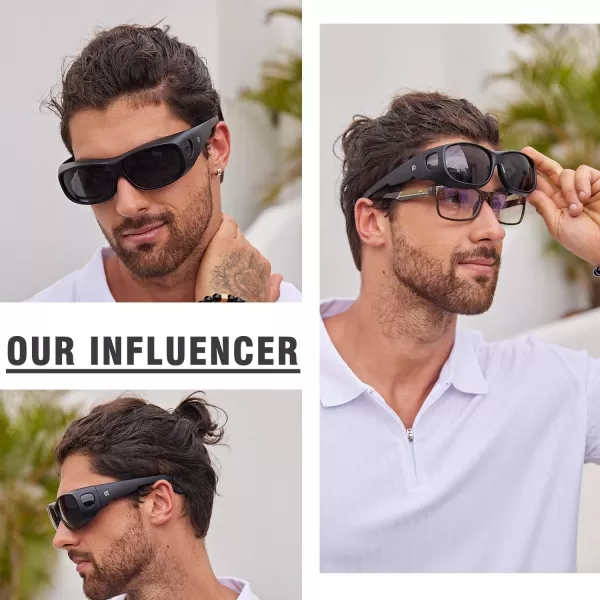 DUCO Fit Over Sunglasses Wraparound Sunglasses for Men Women Polarized Wear Over Sun Glasses UV Protection DC8965Black Frame Grey Lens