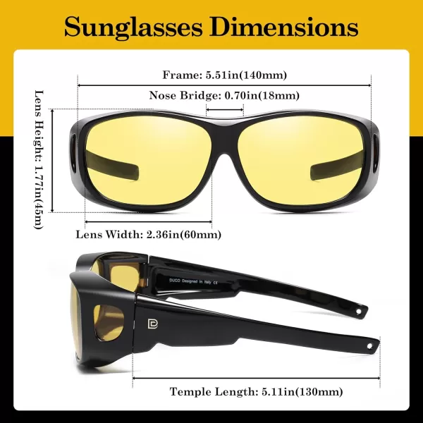 DUCO Fit Over Sunglasses Wraparound Sunglasses for Men Women Polarized Wear Over Sun Glasses UV Protection DC8965Black Frame Yellow Lens