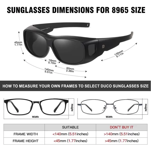 DUCO Fit Over Sunglasses Wraparound Sunglasses for Men Women Polarized Wear Over Sun Glasses UV Protection DC8965Matte Black Frame Grey Lens