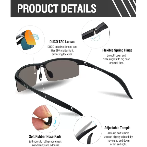 DUCO Mens Sports Polarized Sunglasses UV Protection Sunglasses for Men 8177sBlack Frame Orange Lens