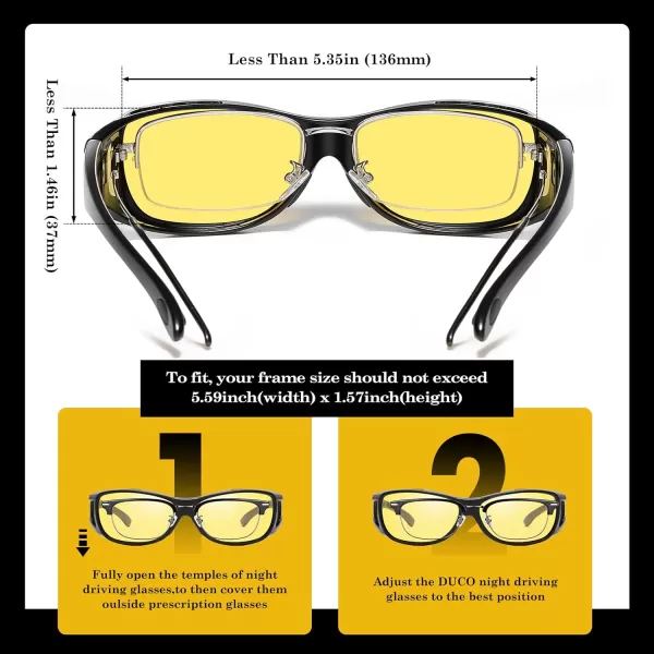 DUCO Night Vision Glasses for Driving at Dusk Rainy Day Anti Glare Fit Over Wrap Around Eyewear Glasses UV400 Polarized 8953YBlack Size M