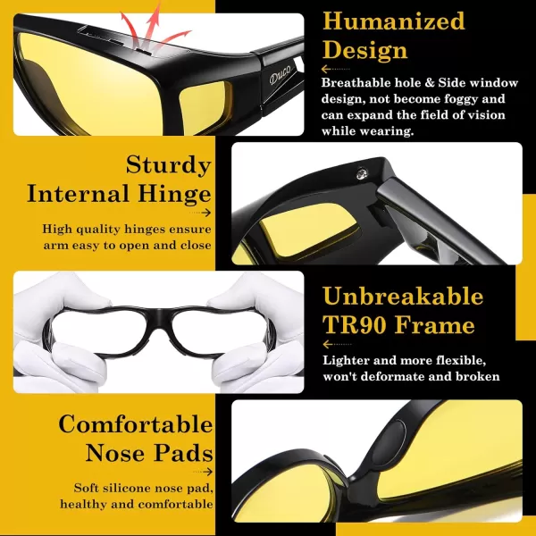 DUCO Night Vision Glasses for Driving at Dusk Rainy Day Anti Glare Fit Over Wrap Around Eyewear Glasses UV400 Polarized 8953YBlack Size M