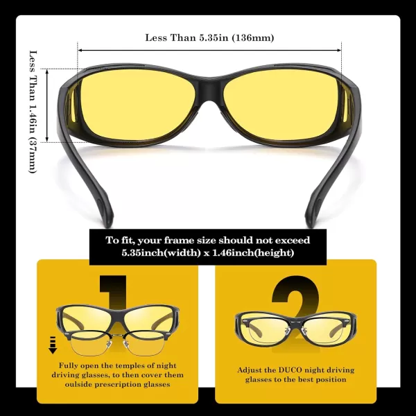 DUCO Night Vision Glasses for Driving at Dusk Rainy Day Anti Glare Fit Over Wrap Around Eyewear Glasses UV400 Polarized 8953YMatte Black Size M