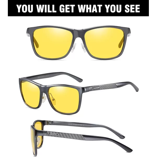 DUCO Nightvision Glasses Polarized Night Driving Mens Shooting GlassesC Gunmetal Frame Yellow Lens