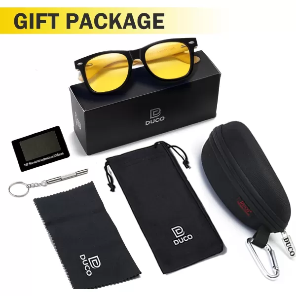 DUCO Nightvision Glasses Polarized Night Driving Mens Shooting GlassesYellow Lens Bamboo Temple