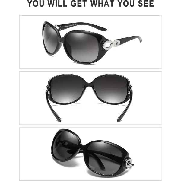 DUCO Oversized Polarized Sunglasses for Women Retro Trendy Frame Vintage Ladies Shades UV Protection 1220Black Frame Gray Lens