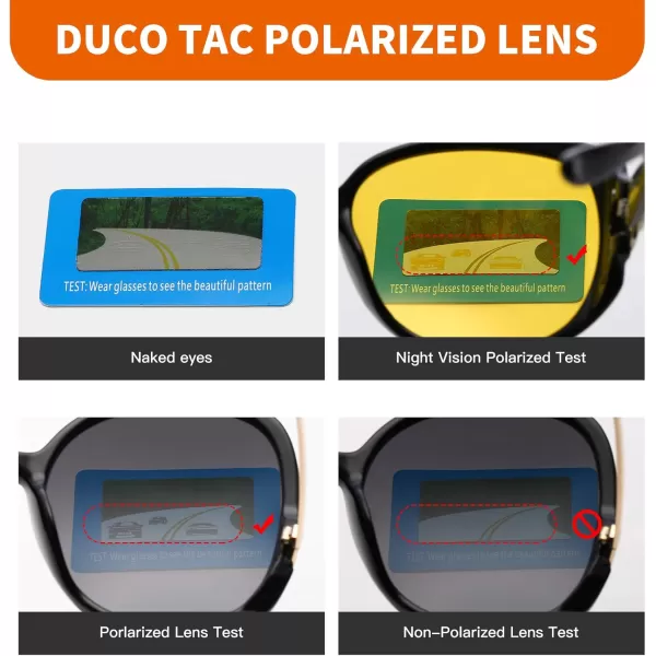 DUCO Oversized Polarized Sunglasses for Women Retro Trendy Frame Vintage Ladies Shades UV Protection 1220Black Frame Yellow Lens