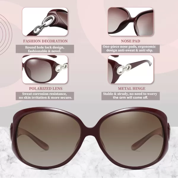 DUCO Oversized Polarized Sunglasses for Women Retro Trendy Frame Vintage Ladies Shades UV Protection 1220Brown Frame Brown Lens