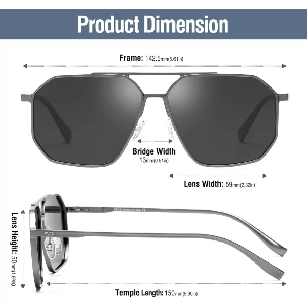 DUCO Polarized Sunglasses Men Women Retro Classic Square Sun Glasses Oversized Vintage Metal Frame Trendy Shades DC3032Gunmetal Frame Grey Lens