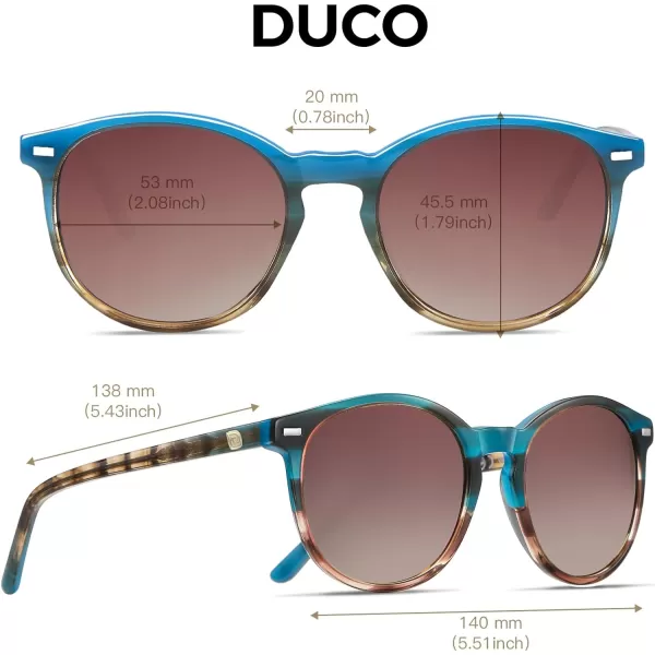 DUCO Retro Round UV400 Polarized Sunglasses for Women Men Vintage Shades Classic Acetate Trendy Fashion Sunglass DC1230Aoceanic Tortoise Frame Brown Lens