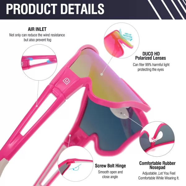 DUCO Sports Polarized Sunglasses for Men Women Running Sunglasses Fishing Cycling Baseball Glasses UV400 Protection DC0023Pink Frame White Temple Colorful Lens