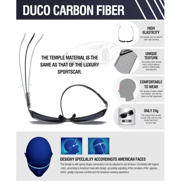DUCO Square Polarized Sunglasses for Men LightWeight Carbon Fiber UV400 Protection Sun Glasses 8206B Gunmetal Frame Black Temple Grey Lens