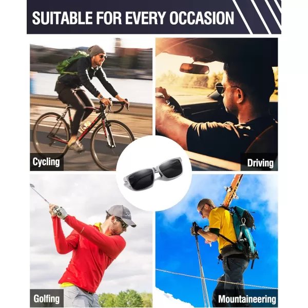 DUCO Square Polarized Sunglasses for Men LightWeight Carbon Fiber UV400 Protection Sun Glasses 8206Silver Frame Silver Temple Grey Lens