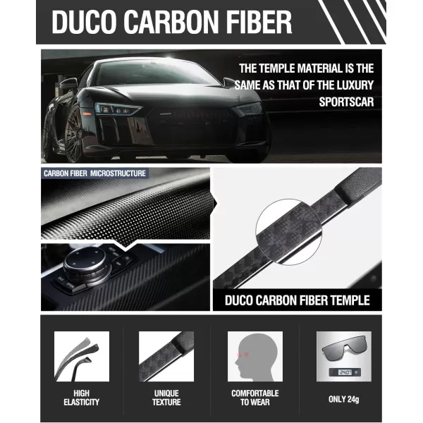 DUCO Trendy Square Sunglasses for Men Women Flat Top Shield Shades Oversized Carbon Fiber Polarized Sun Glasses DC8209Black Frame Silver Lens