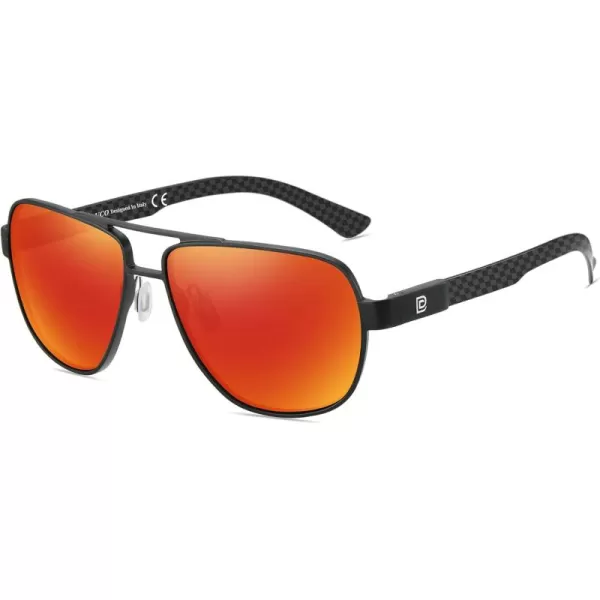 DUCO Aviator Sunglasses For Men Polarized Sunglasses Men UV Protection Carbon Fiber Temple Mens Sun glasses For Driving 3051Black Frame Red Lens