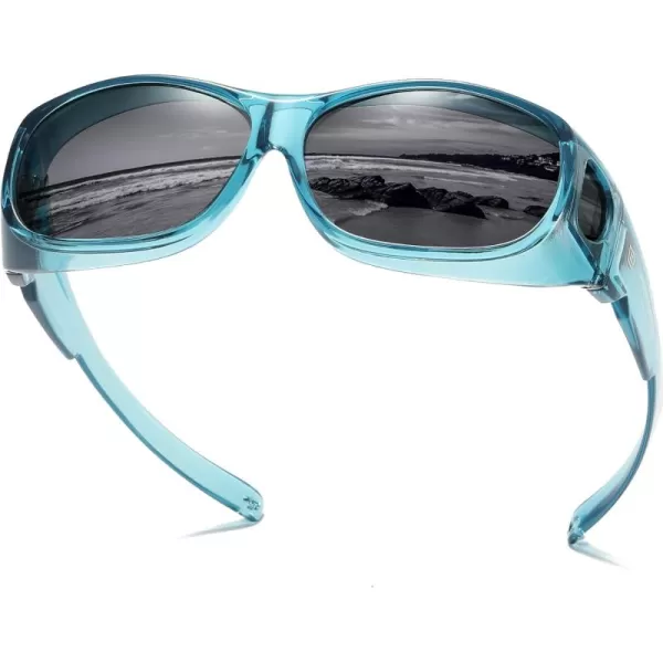 DUCO Fit Over Sunglasses Wraparound Sunglasses for Men Women Polarized Wear Over Sun Glasses UV Protection DC8965Transparent Blue Frame Grey Lens