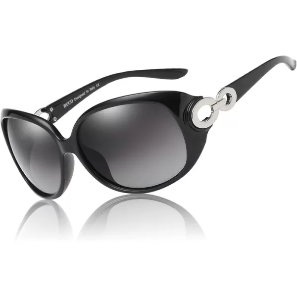 DUCO Oversized Polarized Sunglasses for Women Retro Trendy Frame Vintage Ladies Shades UV Protection 1220Black Frame Gray Lens