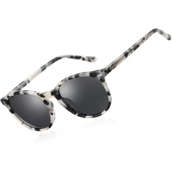 DUCO Retro Round UV400 Polarized Sunglasses for Women Men Vintage Shades Classic Acetate Trendy Fashion Sunglass DC1230Black Tortoise Frame Grey Lens