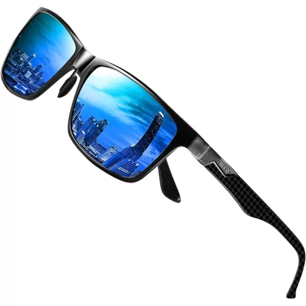 DUCO Square Polarized Sunglasses for Men LightWeight Carbon Fiber UV400 Protection Sun Glasses 8206Black Frame Black Temple Revo Blue Lens