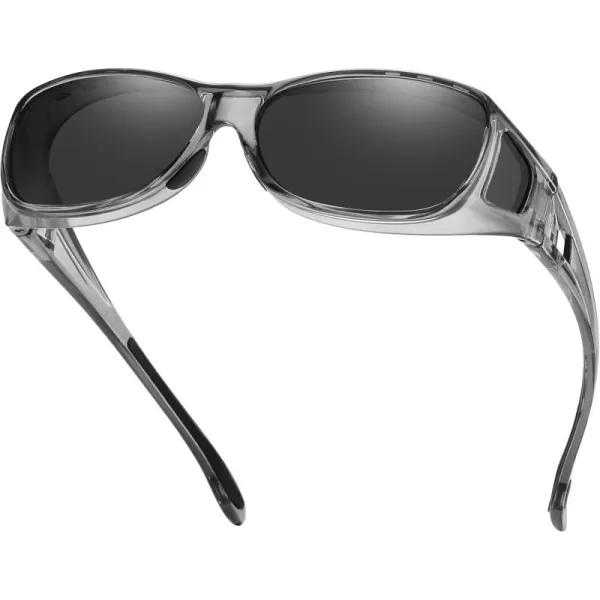 DUCO Wraparound Fitover Glasses Polarized Wear Over Sunglasses for Men Women UV Protection Sun Glasses Driving 8953M Size Clear Grey Frame Grey
