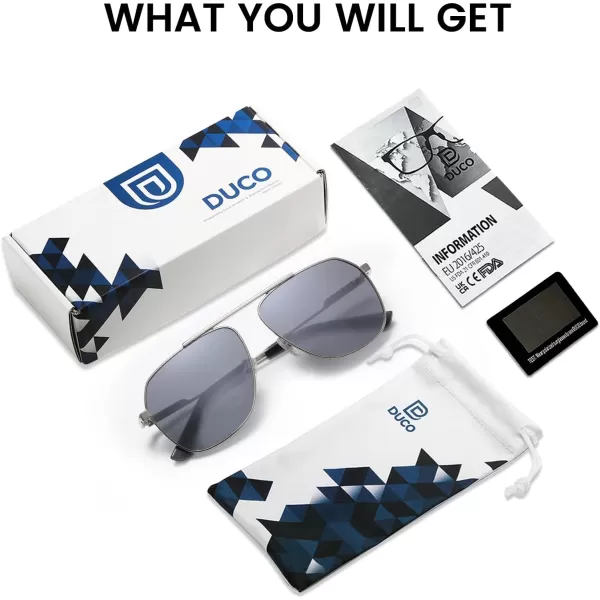 DUCO Aviator Sunglasses for Mens Womens Polarized Retro Sun Glasses Metal Frame for Driving Fishing 100 UV Protection 3035KSilver Frame Silver Len