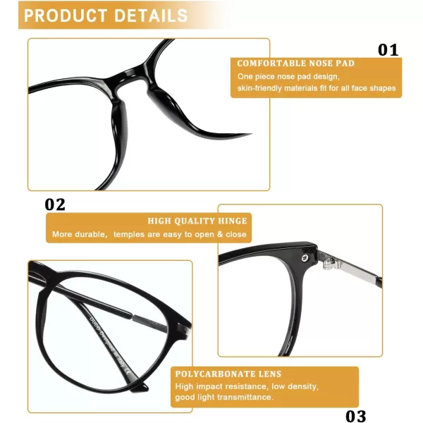 DUCO Computer Reading Gaming Blue Light Blocking Glasses for Men Women DC5204Shine Black