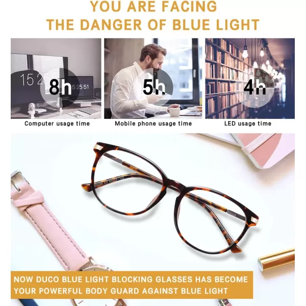 DUCO Computer Reading Gaming Blue Light Blocking Glasses for Men Women DC5204Tortoise