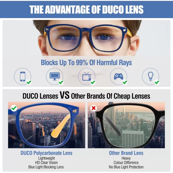 DUCO Kids Blue Light Glasses Girls Boys Computer Gaming Eyeglasses Anti UVBluelight Glasses for Kids Age 610 K028Blue Yellow