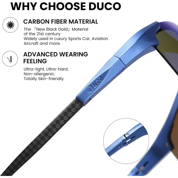DUCO Mens Sports Polarized Driving Carbon Fiber Sunglasses for Men UV400 Protection DC8277Blue Frame Grey Temple Revo Blue Lens