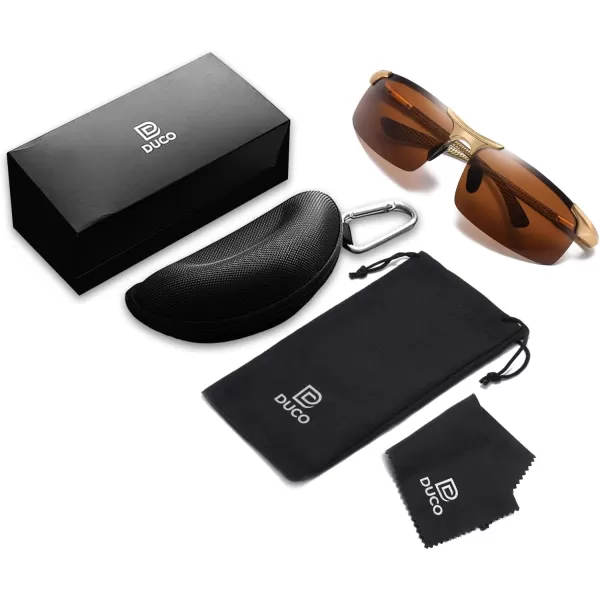 DUCO Mens Sports Polarized Driving Carbon Fiber Sunglasses for Men UV400 Protection DC8277Gold Frame Brown Lens
