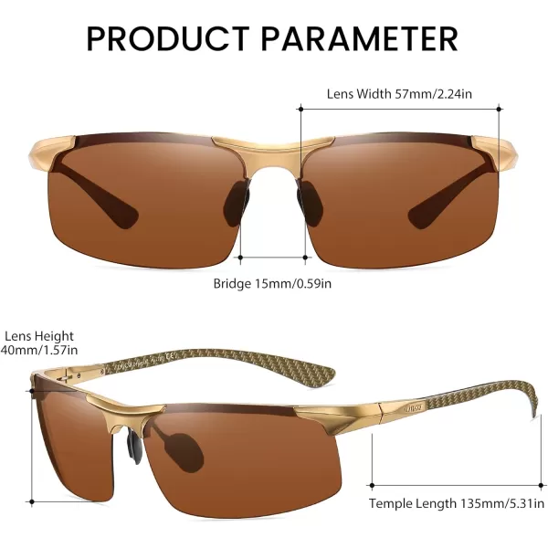 DUCO Mens Sports Polarized Driving Carbon Fiber Sunglasses for Men UV400 Protection DC8277Gold Frame Brown Lens