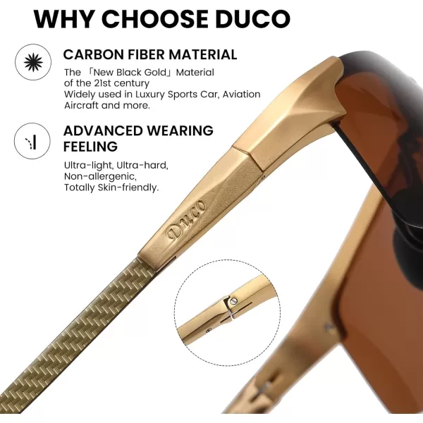 DUCO Mens Sports Polarized Driving Carbon Fiber Sunglasses for Men UV400 Protection DC8277Gold Frame Brown Lens
