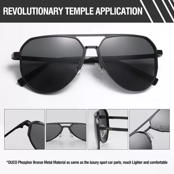 DUCO Mens Sunglasses Retro Oversized Metal Frame Vintage Polarized Sunglasses for Women Fashion Shades UV Protection DC3039Black Frame Grey Lens