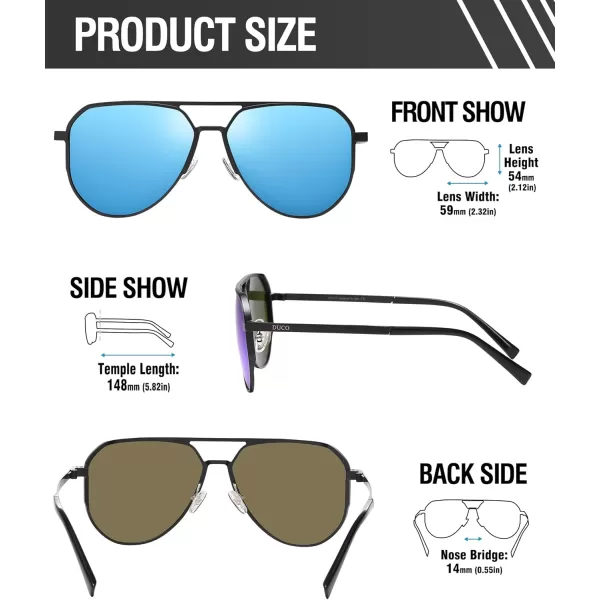 DUCO Mens Sunglasses Retro Oversized Metal Frame Vintage Polarized Sunglasses for Women Fashion Shades UV Protection DC3039Black Frame Revo Blue Lens