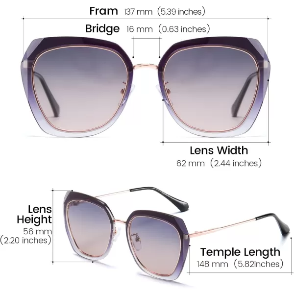 DUCO Oversized Square Polarized Sunglasses for Women Diamond Trim Style UV Protection Designer Sun Glasses DC1225Gradient Black