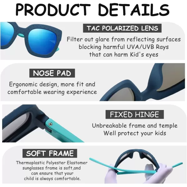 DUCO Polarized Kids Sunglasses Boys Cute Unbreakable Sunglasses for Kids UV400 Protection Age 610 K019Blue Frame Blue Temple