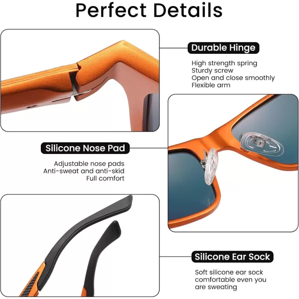 DUCO Rectangular Polarized Sunglasses for Men Vintage Sun Glasses Driving Fishing Golf UV protection Shades 8207Orange Frame Revo Red Lens