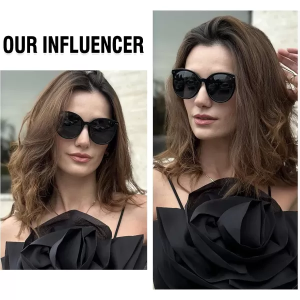 DUCO Retro Sunglasses Women Polarized Round Sun Glasses Vintage UV400 Protection Acetate Frame DC2340Black Frame Grey Lens